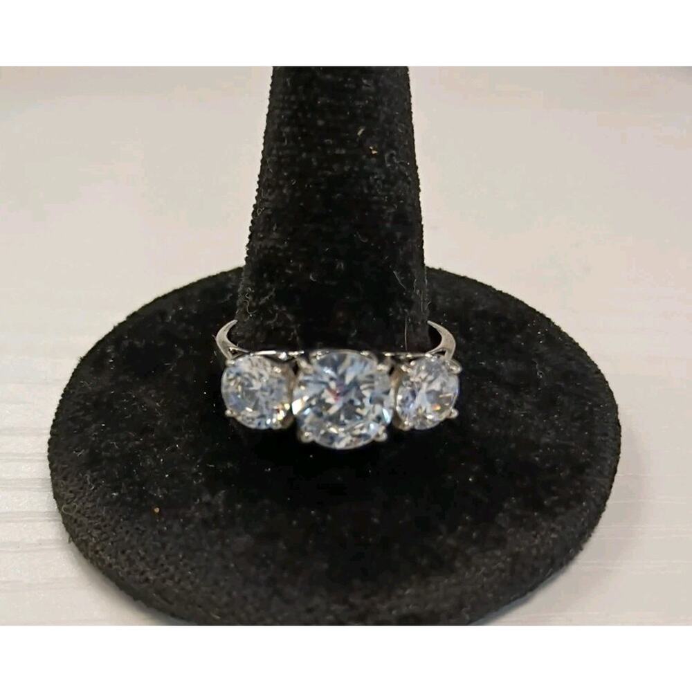 Sterling Silver 925 3 Stone CZ Ring Size 9.5" 8mm Center Sides 6mm 3.5 Grams